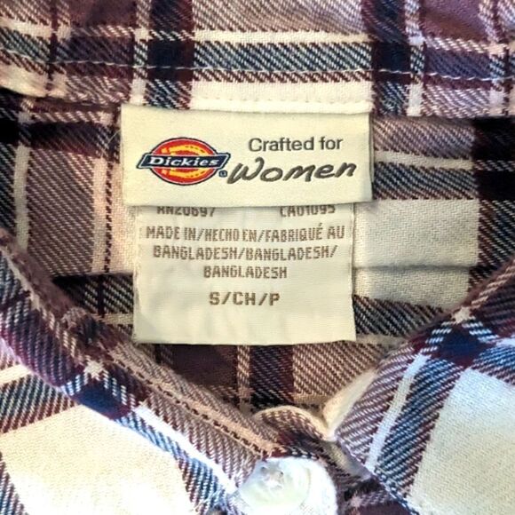 Dickies Women's S 100% Cotton Flannel Plaid Button Down Collared Shirt - Picture 7 of 9